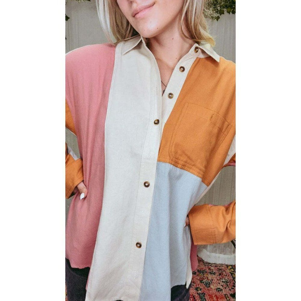 EASEL Clothing Women's Color block Button Up Shacket Boyfriend Fit New ET17871 - Picture 2 of 11